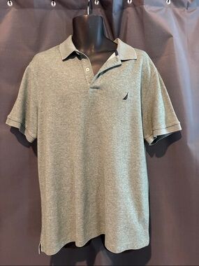 Nautica Heathered Sage Green Polo with Navy Sail Logo